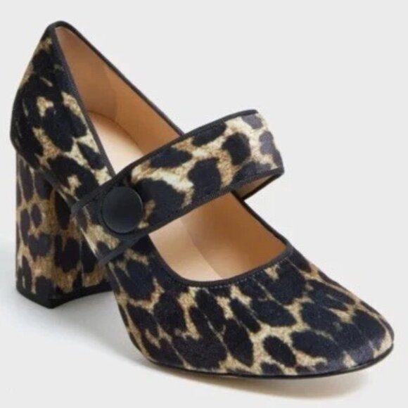 TUCKERNUCK Leopard Print Velvet Ellie Block Maryjane Heels Pumps Sz 8 - Picture 1 of 4